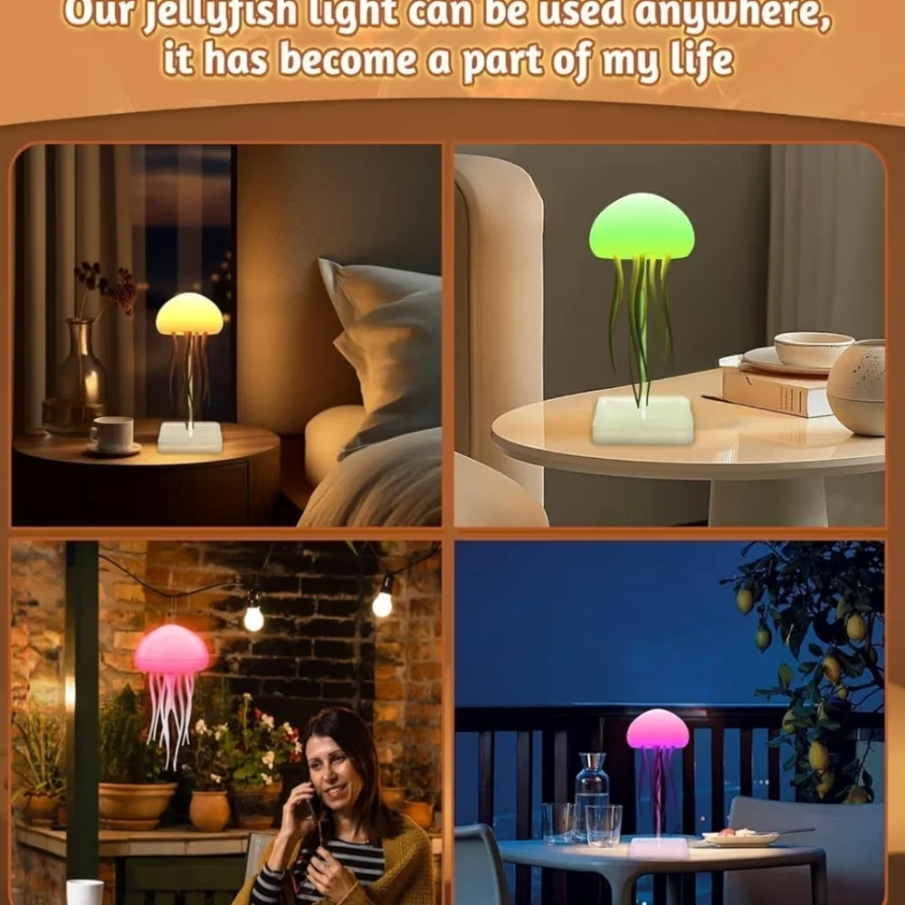 Hanging RGB Gradient Jellyfish LED Night Light Voice Control Rechargeable, 1PK